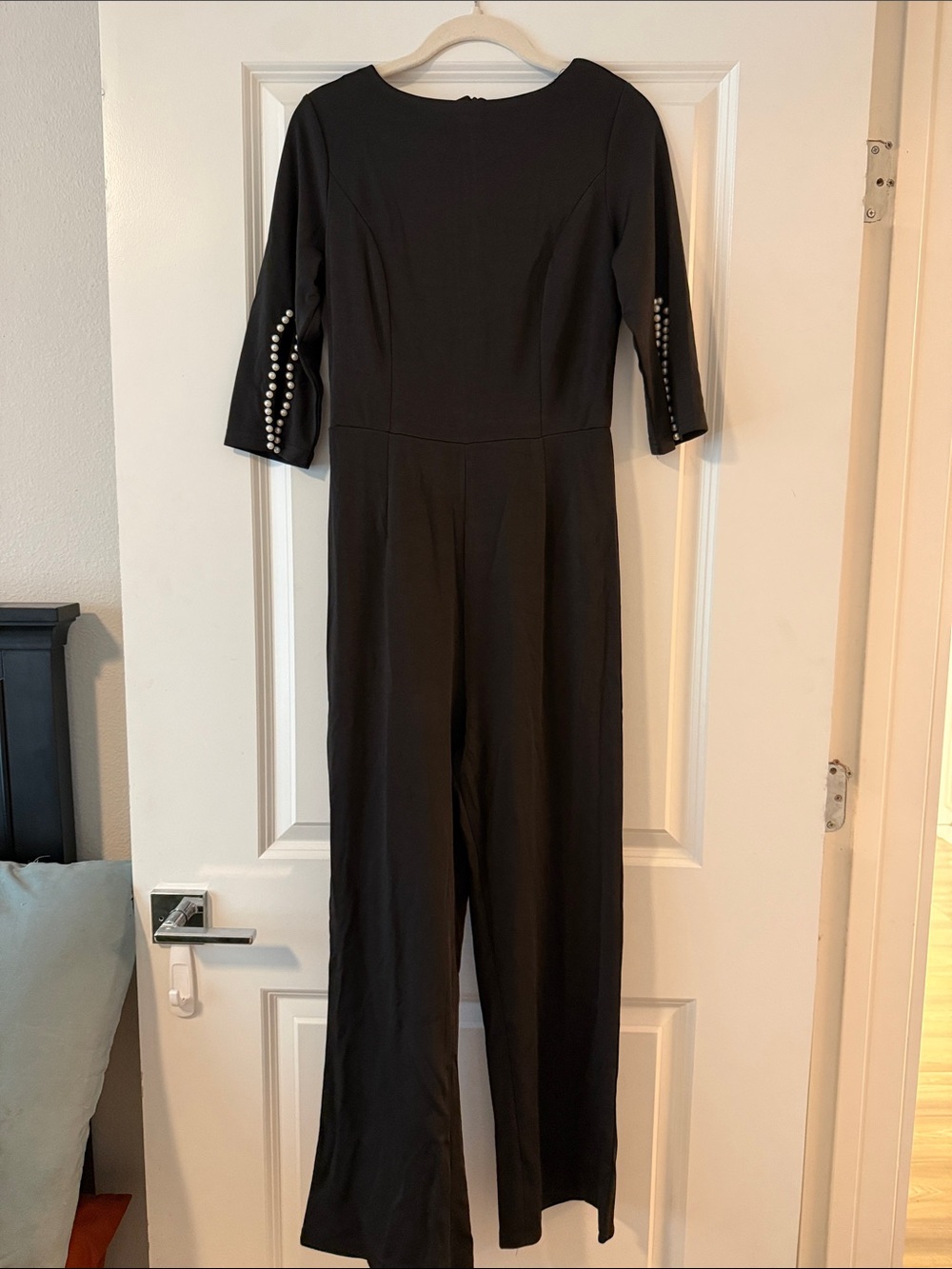 Classic Black Pearl-Trim Jumpsuit